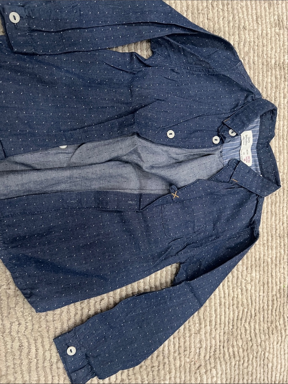 Zara- Baby Navy Dot-Print Button-Up Shirt